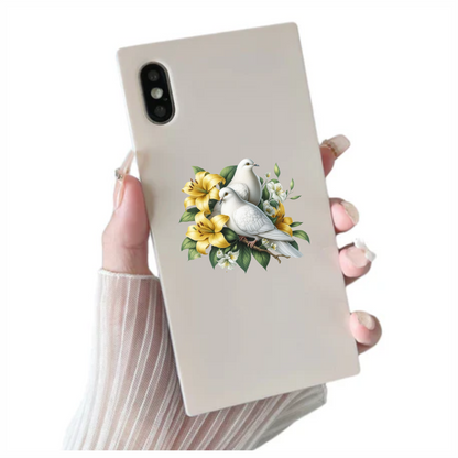 White Doves Yellow Lilies Green Leaves Vinyl Sticker Decal