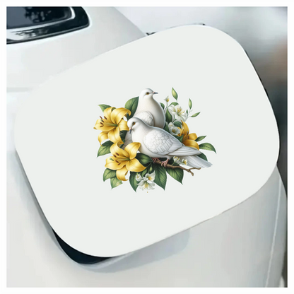 White Doves Yellow Lilies Green Leaves Vinyl Sticker Decal