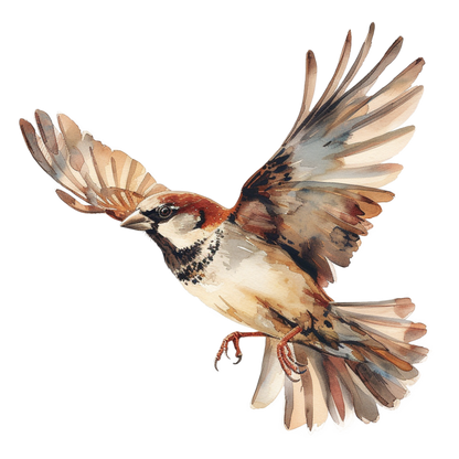 Brown Sparrow Bird With Open Wings Vinyl Sticker Decal