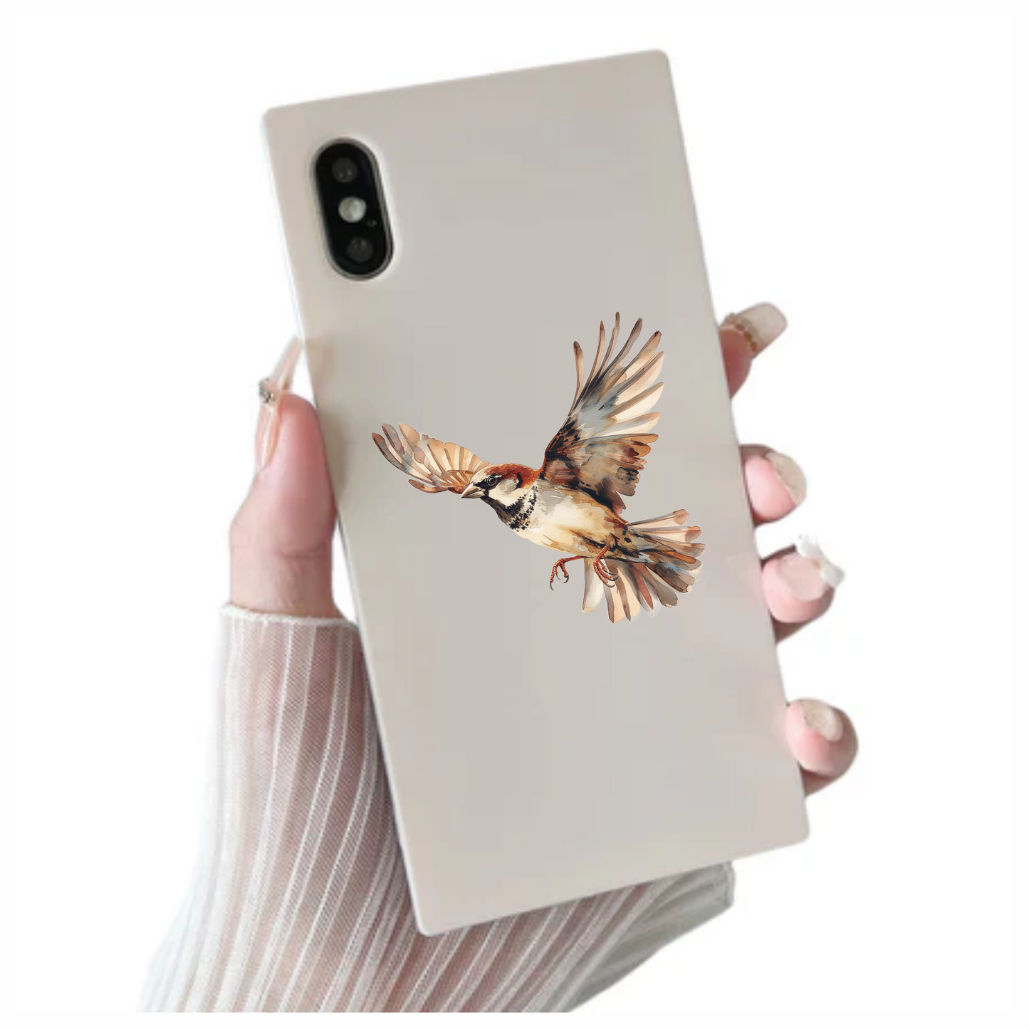 Brown Sparrow Bird With Open Wings Vinyl Sticker Decal