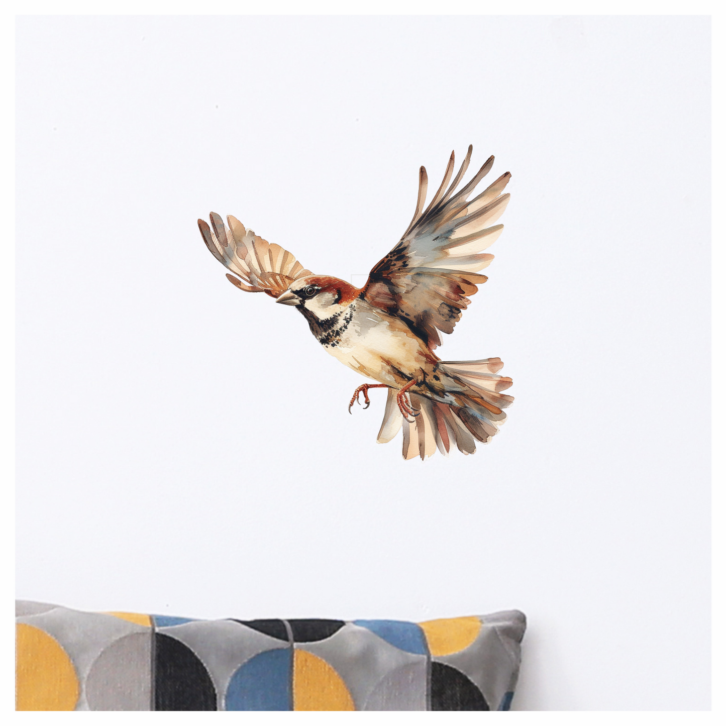 Brown Sparrow Bird With Open Wings Vinyl Sticker Decal