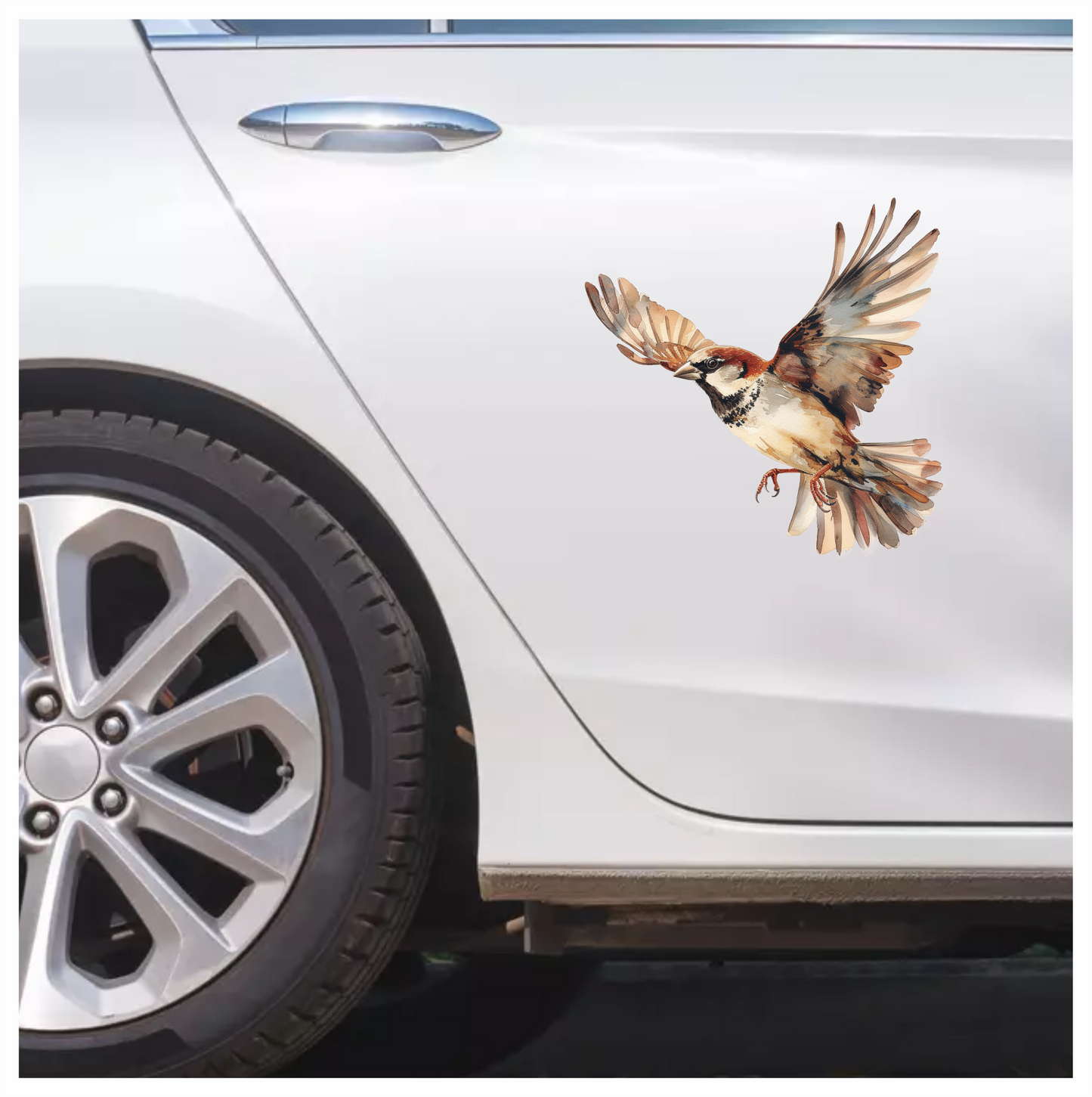 Brown Sparrow Bird With Open Wings Vinyl Sticker Decal