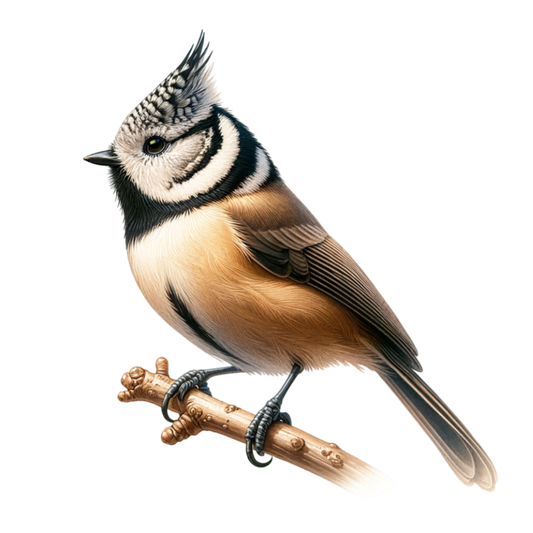 Brown Crested Tit Bird With Branch Vinyl Sticker Decal