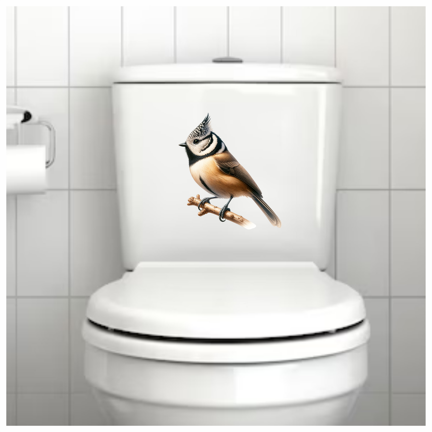 Brown Crested Tit Bird With Branch Vinyl Sticker Decal