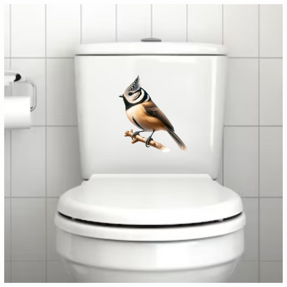 Brown Crested Tit Bird With Branch Vinyl Sticker Decal