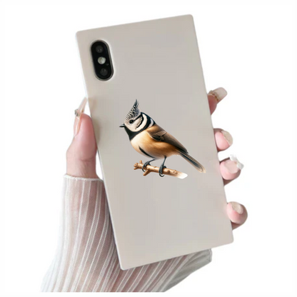 Brown Crested Tit Bird With Branch Vinyl Sticker Decal