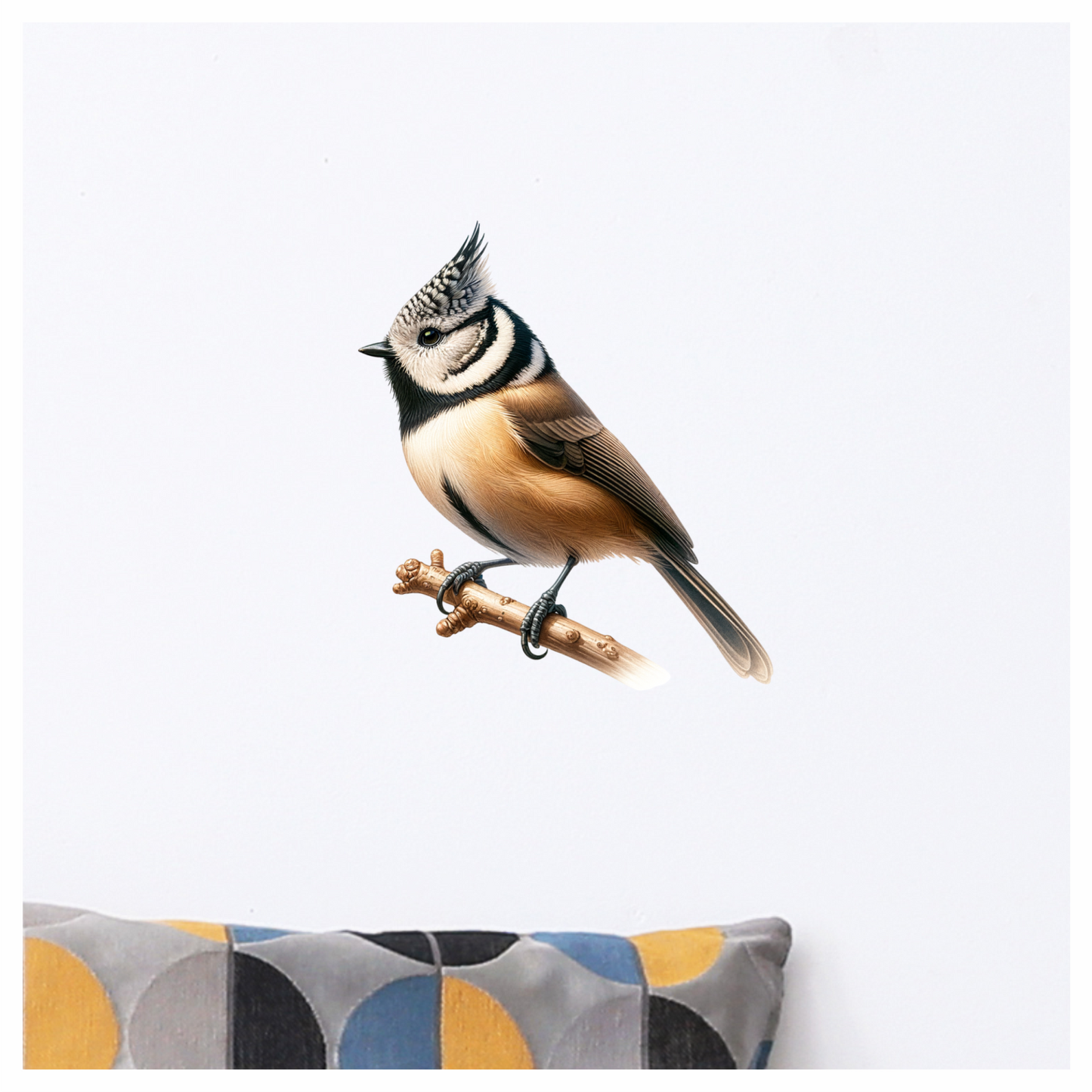 Brown Crested Tit Bird With Branch Vinyl Sticker Decal