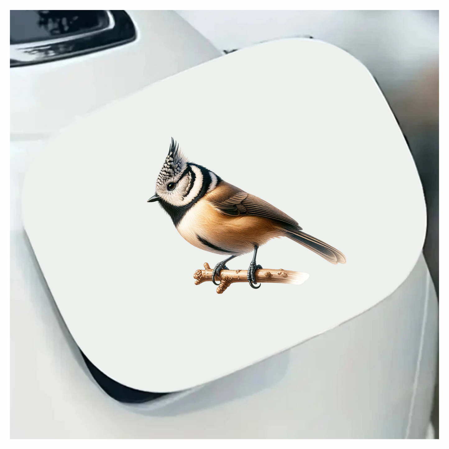 Brown Crested Tit Bird With Branch Vinyl Sticker Decal