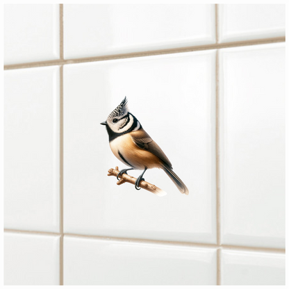 Brown Crested Tit Bird With Branch Vinyl Sticker Decal