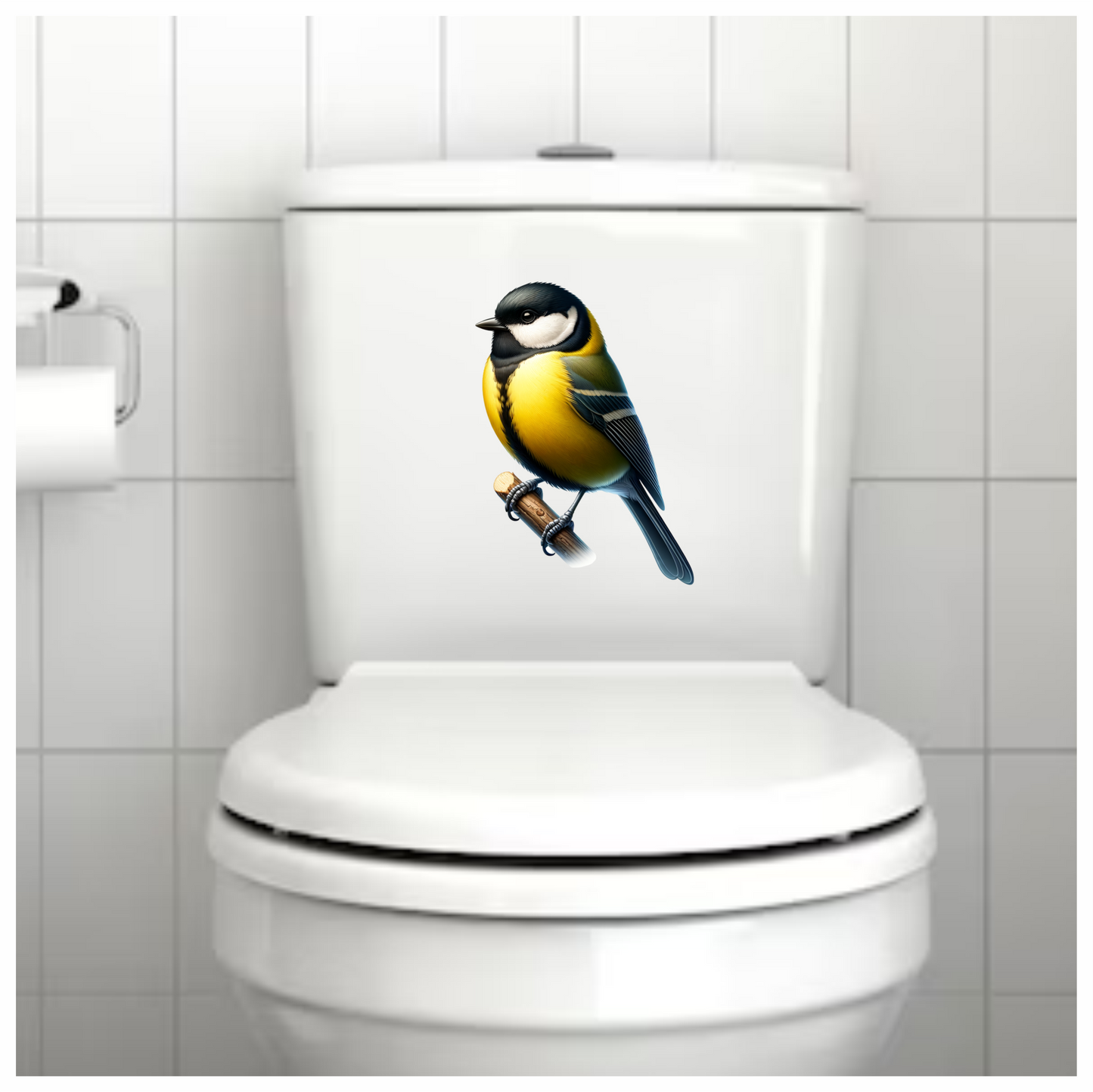 Yellow Great Tit Bird On Branch Vinyl Sticker Decal