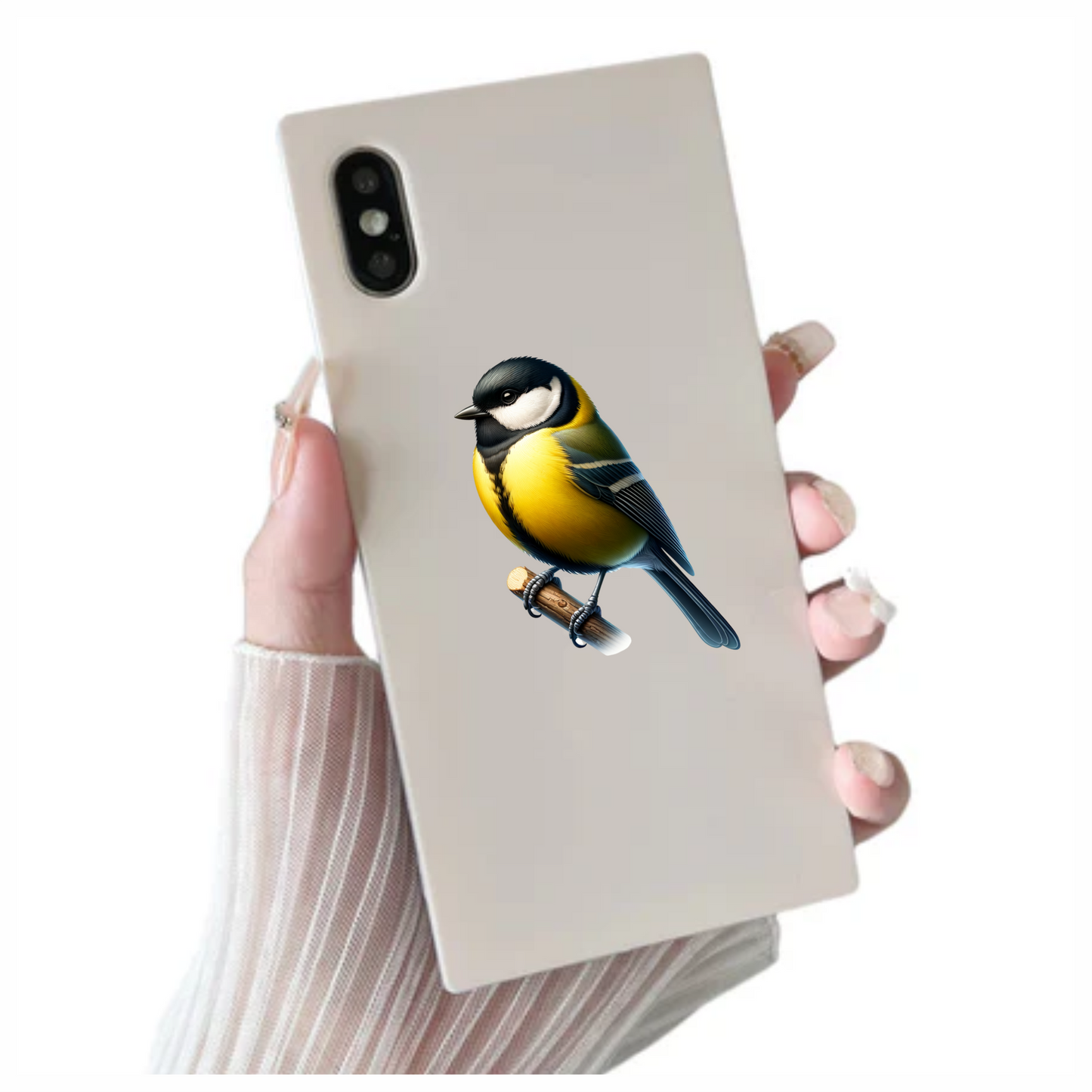 Yellow Great Tit Bird On Branch Vinyl Sticker Decal