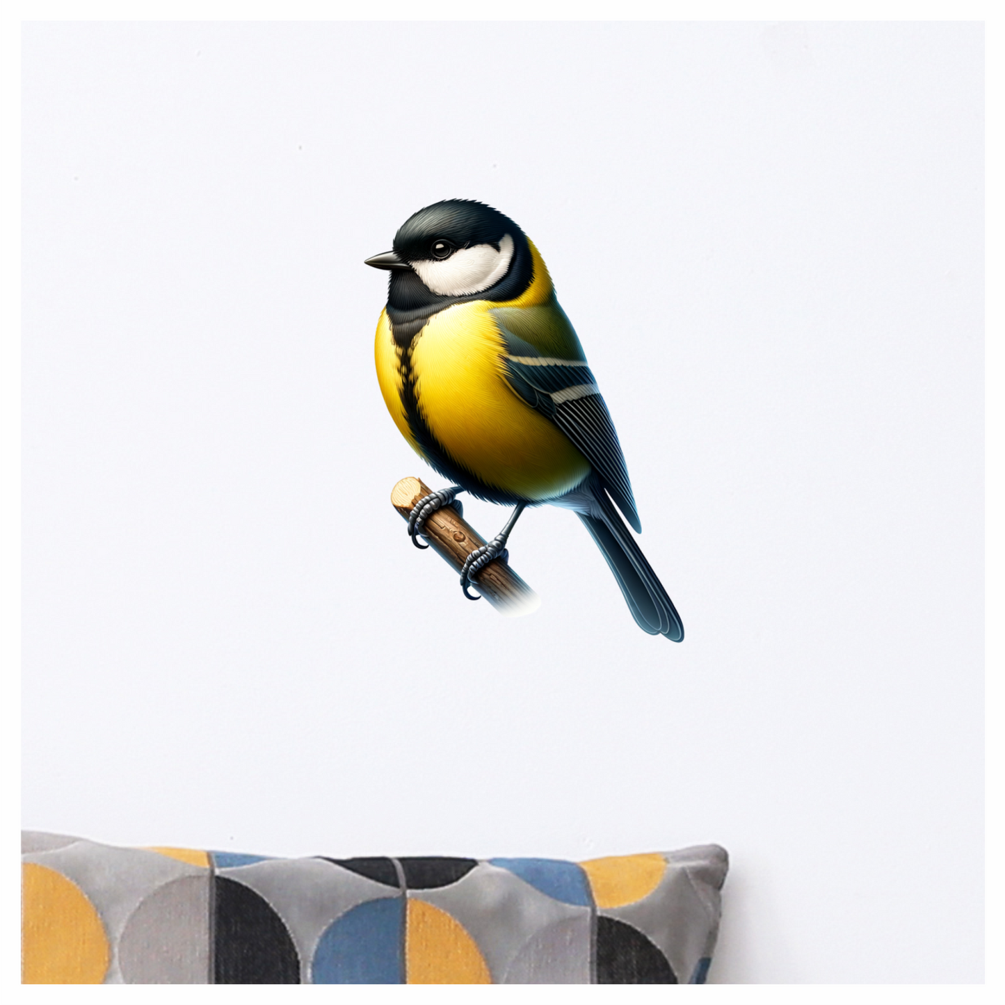 Yellow Great Tit Bird On Branch Vinyl Sticker Decal