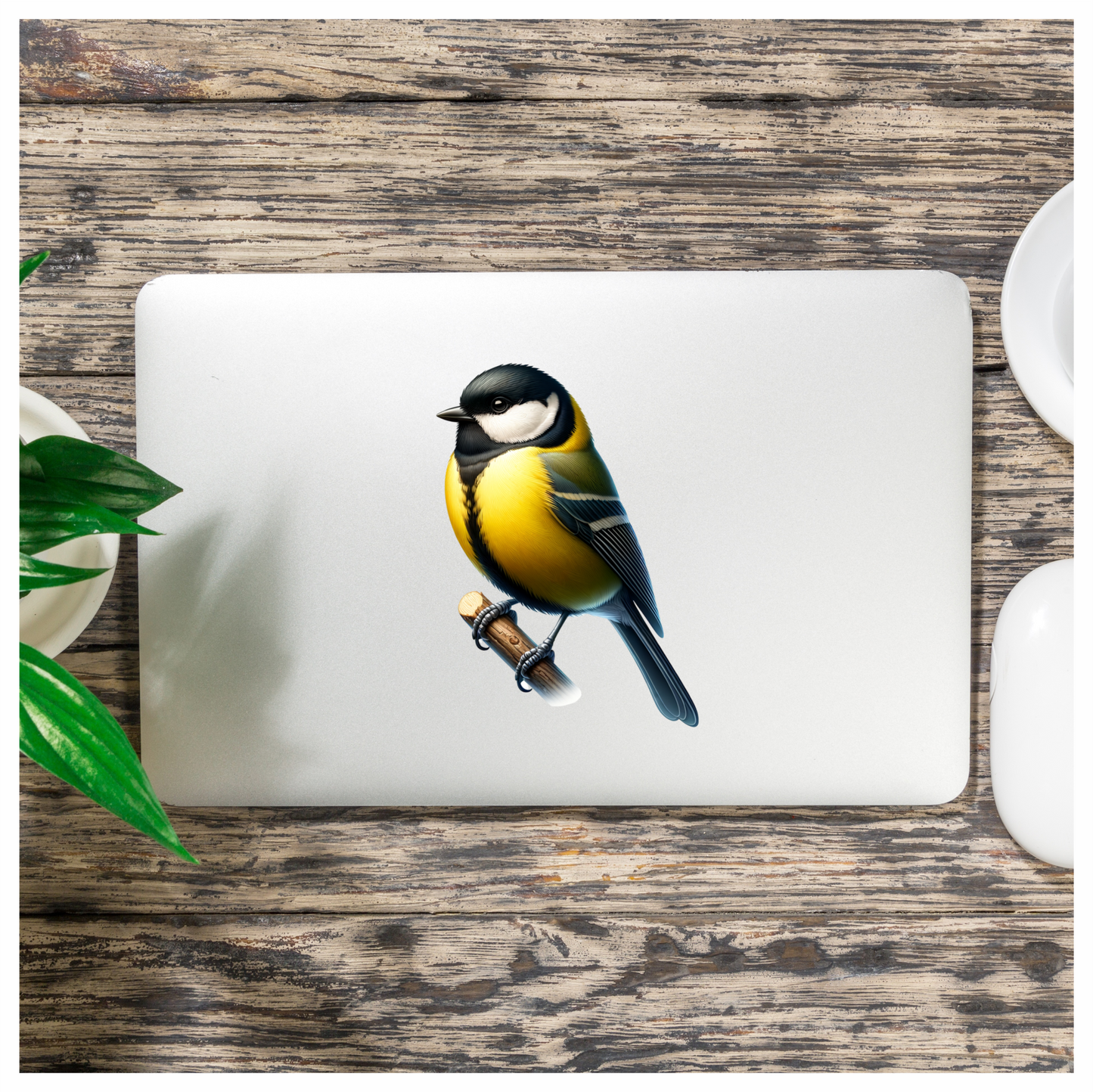 Yellow Great Tit Bird On Branch Vinyl Sticker Decal
