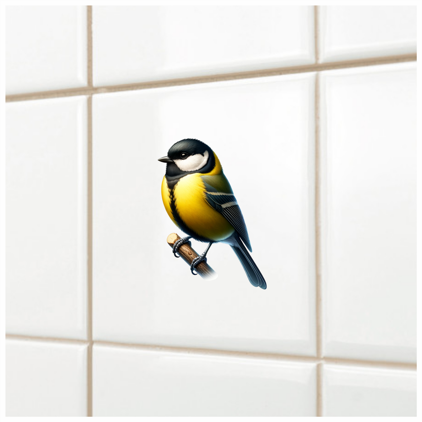 Yellow Great Tit Bird On Branch Vinyl Sticker Decal