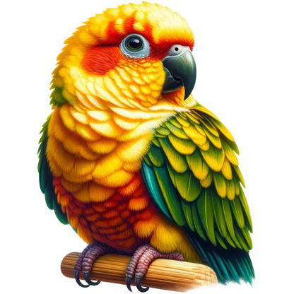 Yellow Sun Conure Parrot With Perch Vinyl Sticker Decal