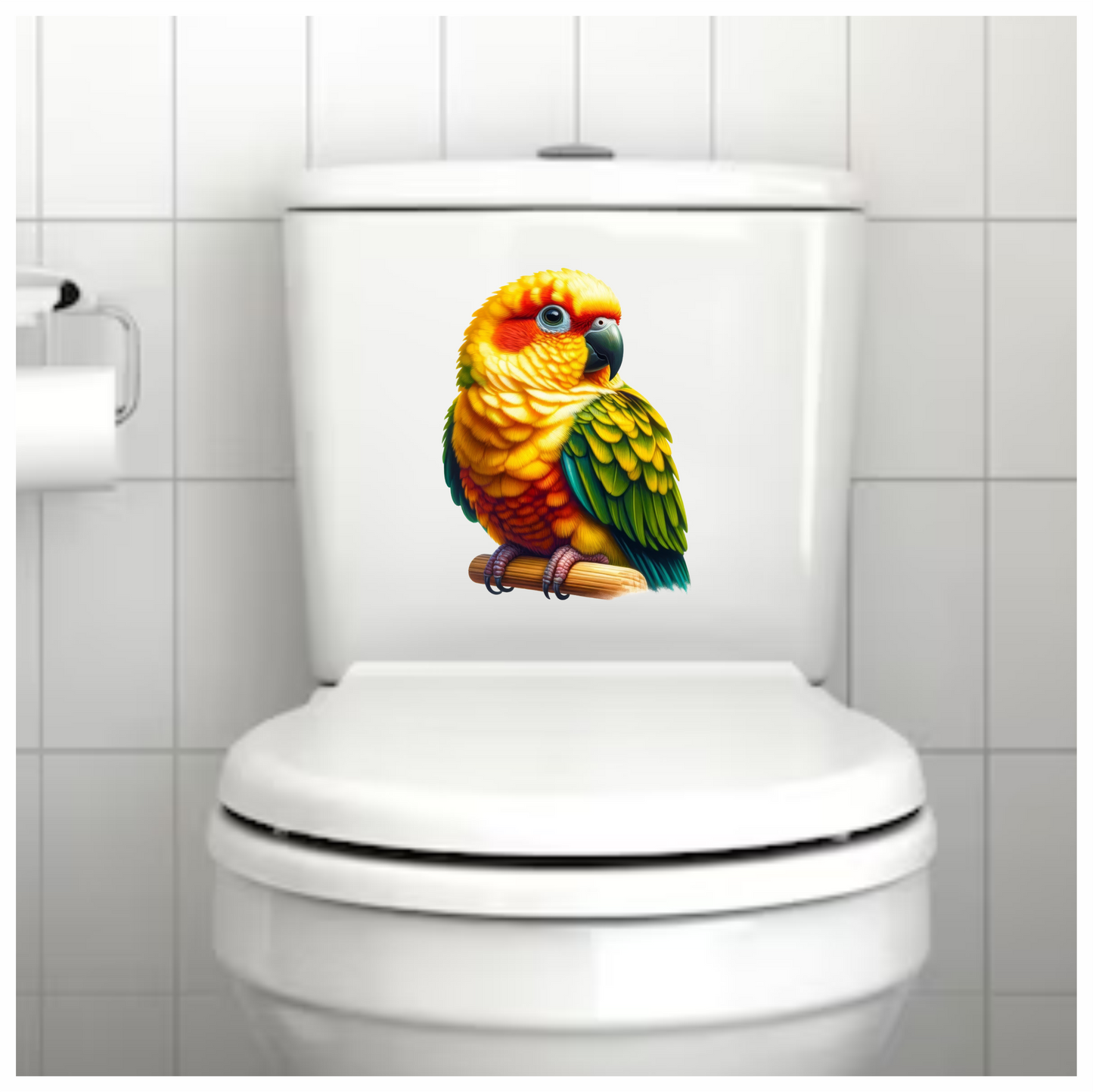 Yellow Sun Conure Parrot With Perch Vinyl Sticker Decal