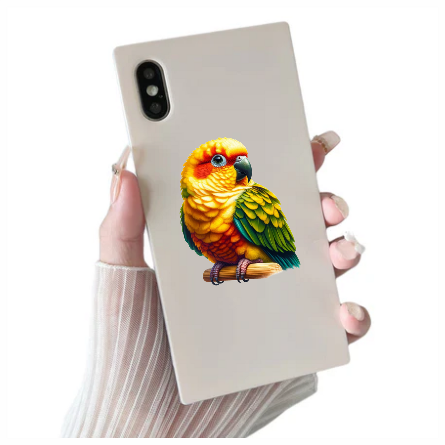Yellow Sun Conure Parrot With Perch Vinyl Sticker Decal