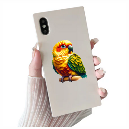 Yellow Sun Conure Parrot With Perch Vinyl Sticker Decal