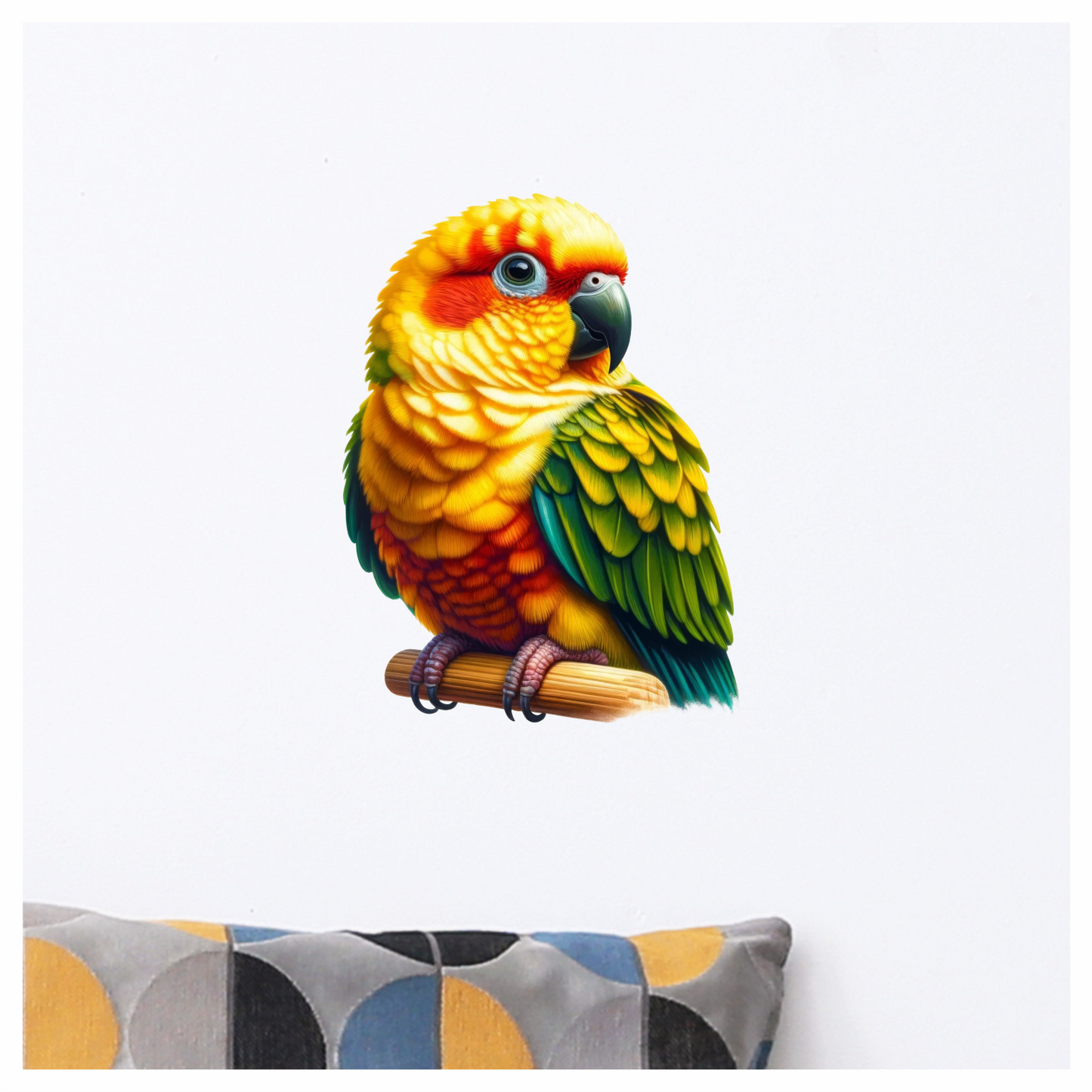 Yellow Sun Conure Parrot With Perch Vinyl Sticker Decal