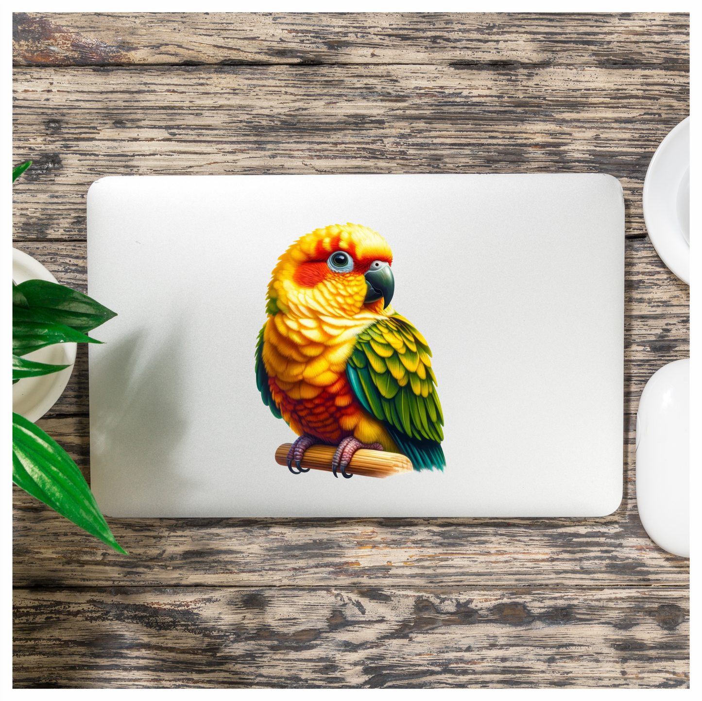 Yellow Sun Conure Parrot With Perch Vinyl Sticker Decal