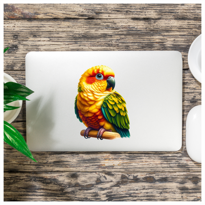 Yellow Sun Conure Parrot With Perch Vinyl Sticker Decal