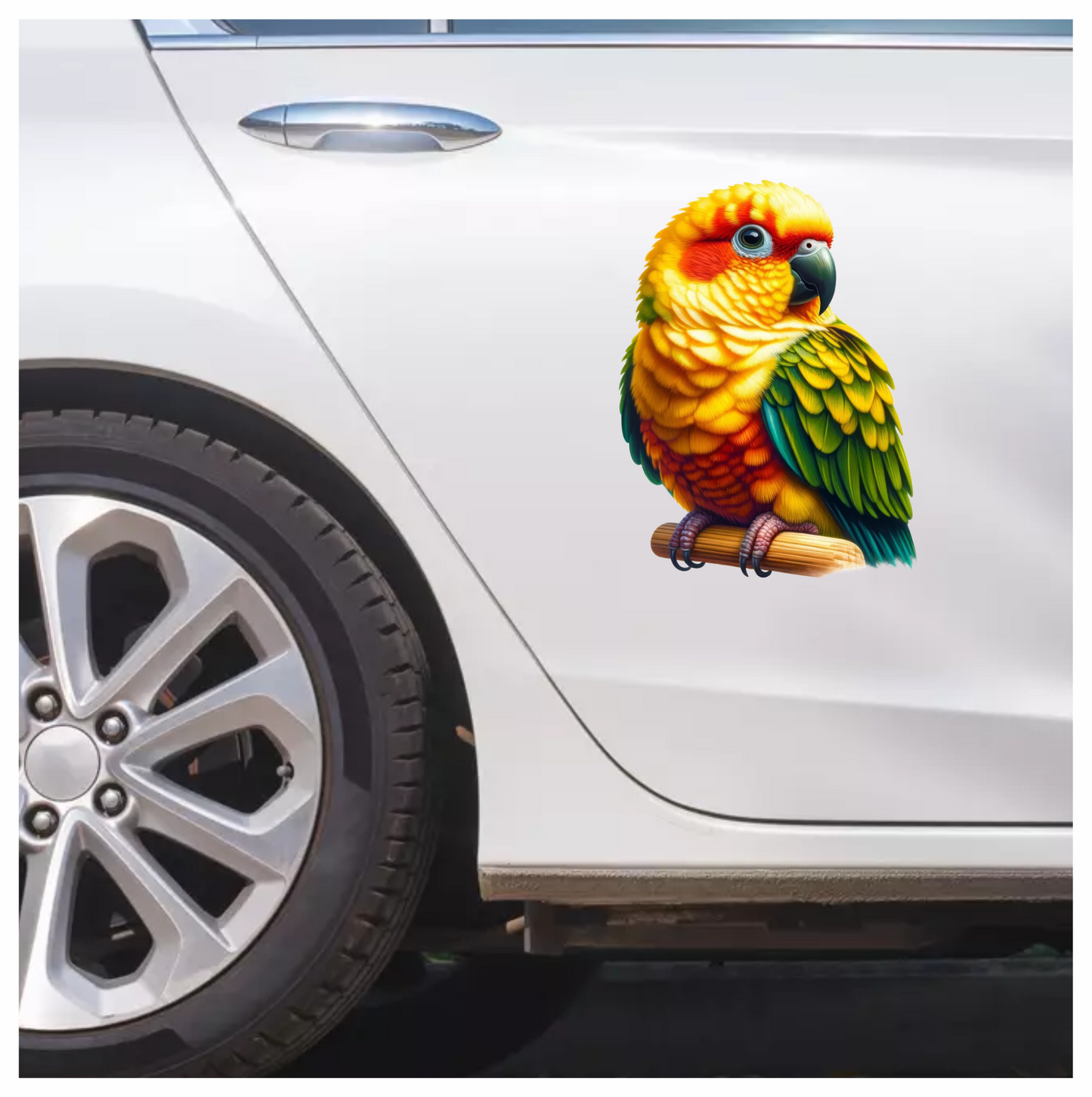 Yellow Sun Conure Parrot With Perch Vinyl Sticker Decal