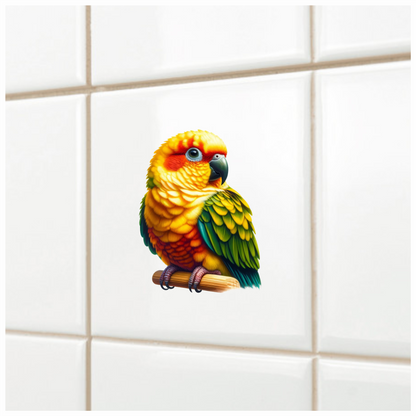 Yellow Sun Conure Parrot With Perch Vinyl Sticker Decal