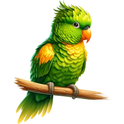 Green Parrot With Orange Beak Perched Vinyl Sticker Decal