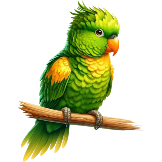Green Parrot With Orange Beak Perched Vinyl Sticker Decal