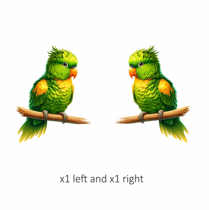 Green Parrot With Orange Beak Perched Vinyl Sticker Decal