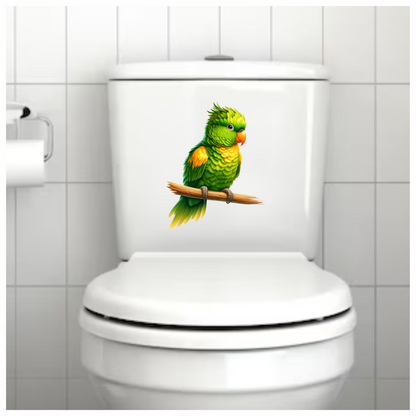 Green Parrot With Orange Beak Perched Vinyl Sticker Decal