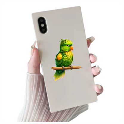 Green Parrot With Orange Beak Perched Vinyl Sticker Decal