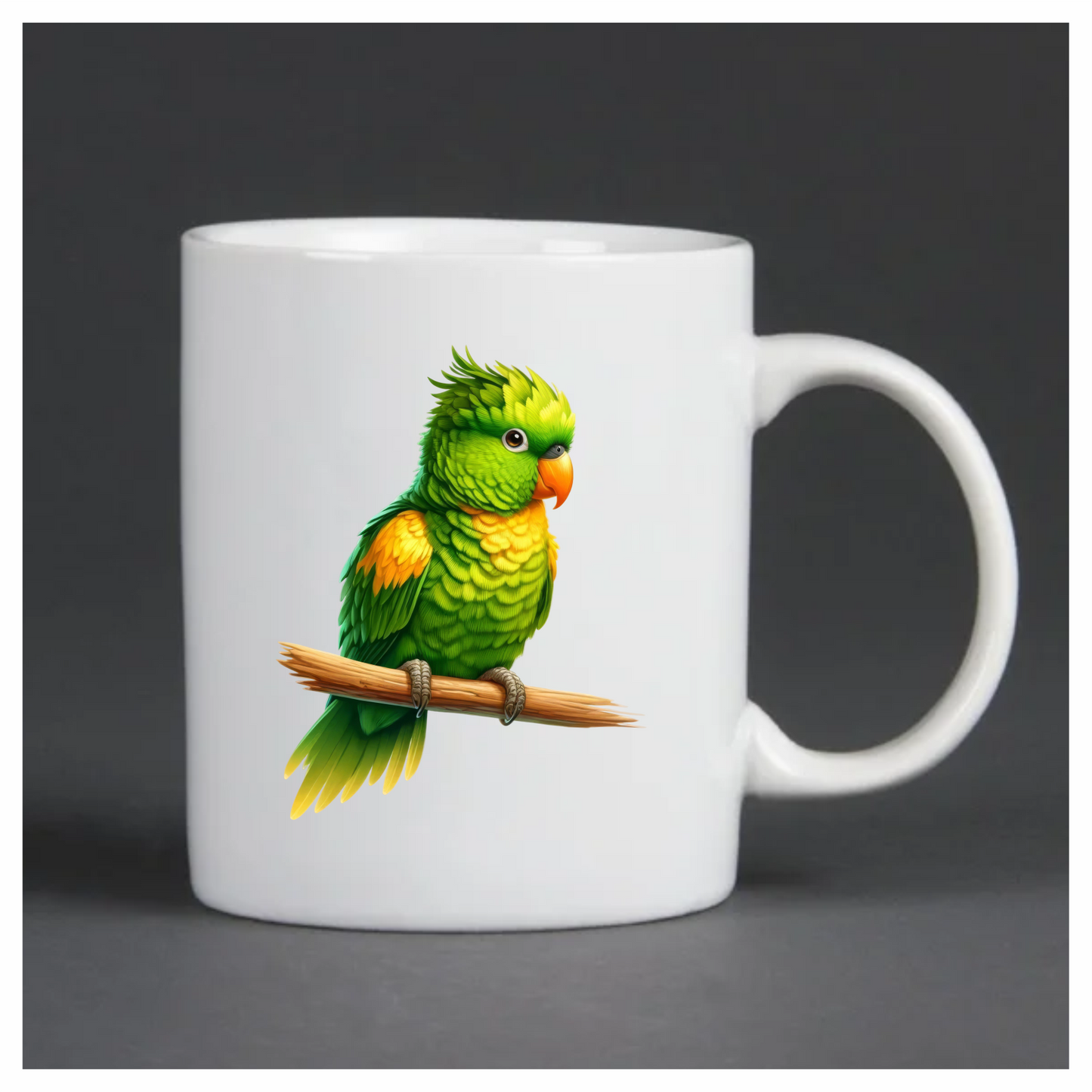 Green Parrot With Orange Beak Perched Vinyl Sticker Decal