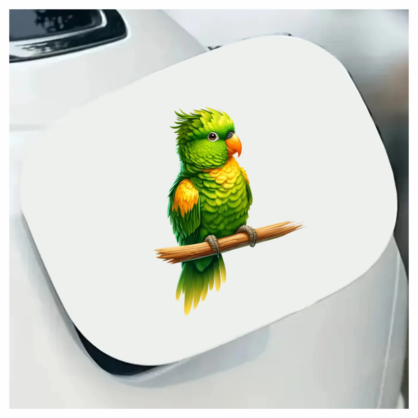 Green Parrot With Orange Beak Perched Vinyl Sticker Decal