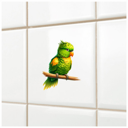 Green Parrot With Orange Beak Perched Vinyl Sticker Decal