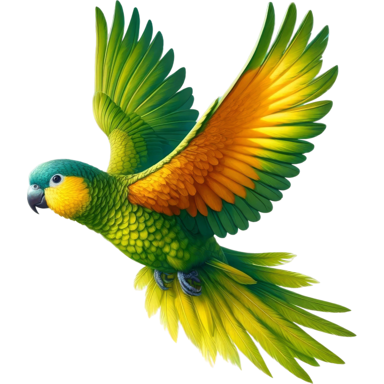 Green Parrot With Orange Wings Flying Vinyl Sticker Decal