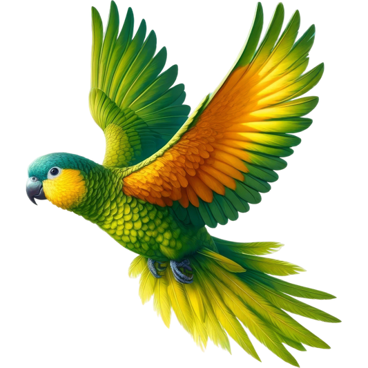 Green Parrot With Orange Wings Flying Vinyl Sticker Decal