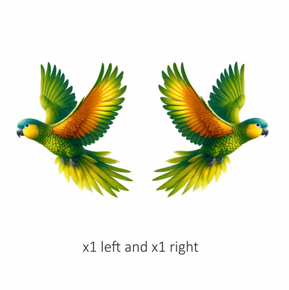 Green Parrot With Orange Wings Flying Vinyl Sticker Decal