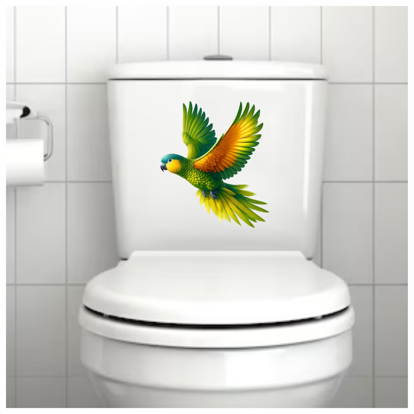 Green Parrot With Orange Wings Flying Vinyl Sticker Decal