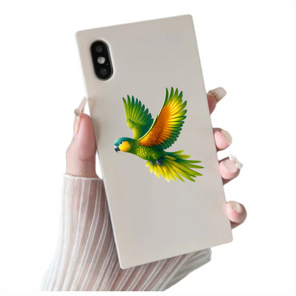 Green Parrot With Orange Wings Flying Vinyl Sticker Decal