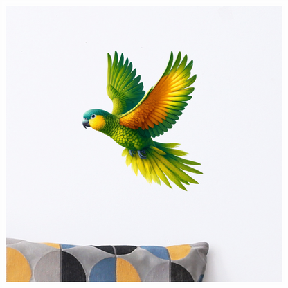 Green Parrot With Orange Wings Flying Vinyl Sticker Decal
