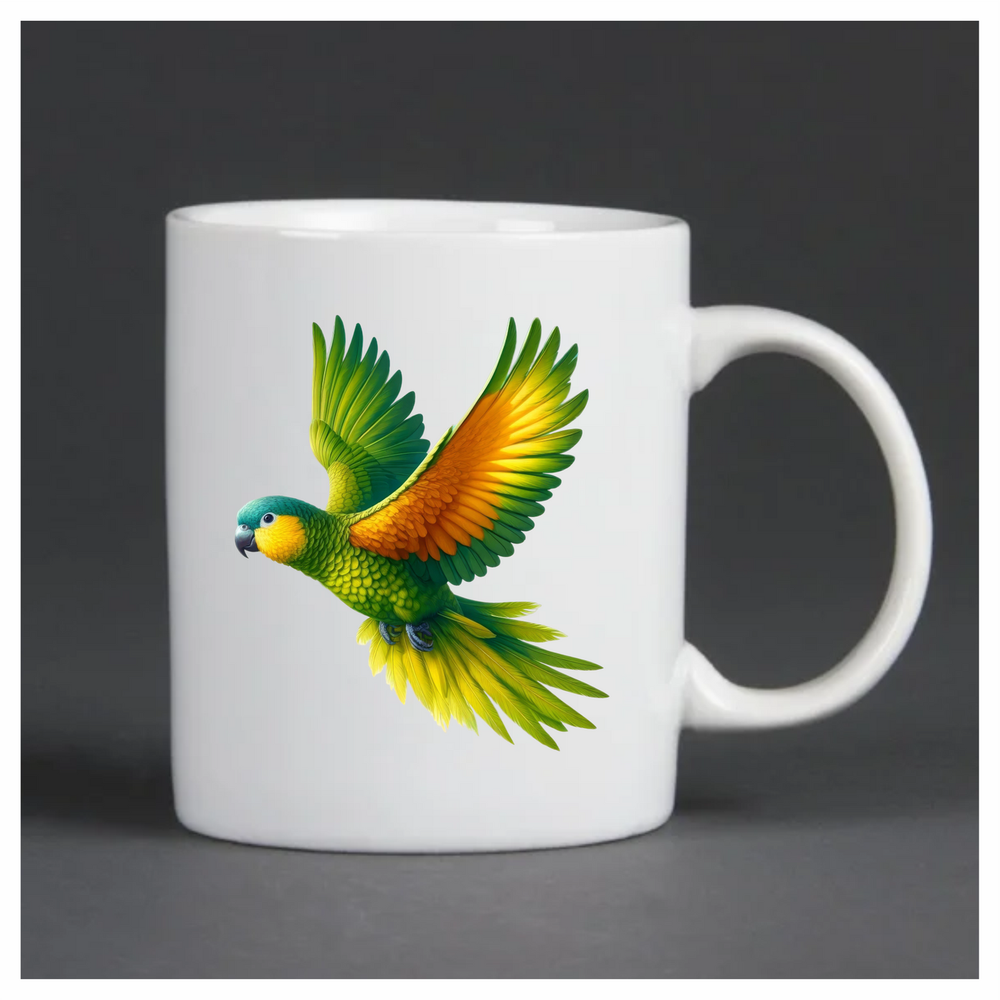 Green Parrot With Orange Wings Flying Vinyl Sticker Decal