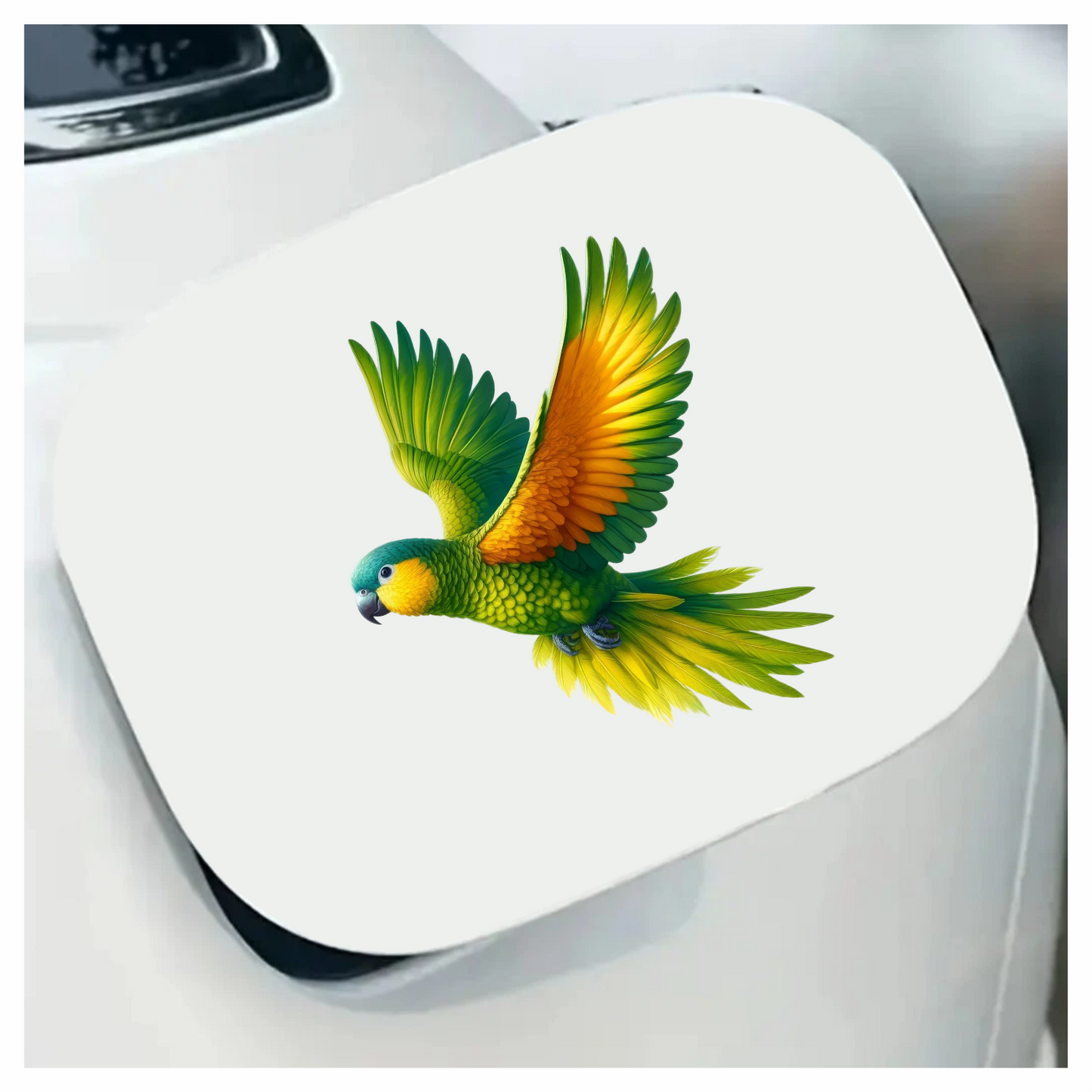 Green Parrot With Orange Wings Flying Vinyl Sticker Decal