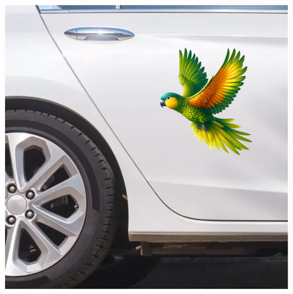 Green Parrot With Orange Wings Flying Vinyl Sticker Decal