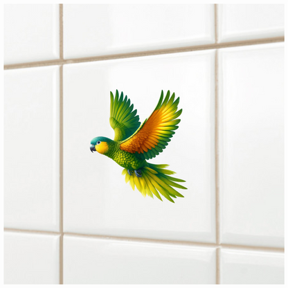 Green Parrot With Orange Wings Flying Vinyl Sticker Decal