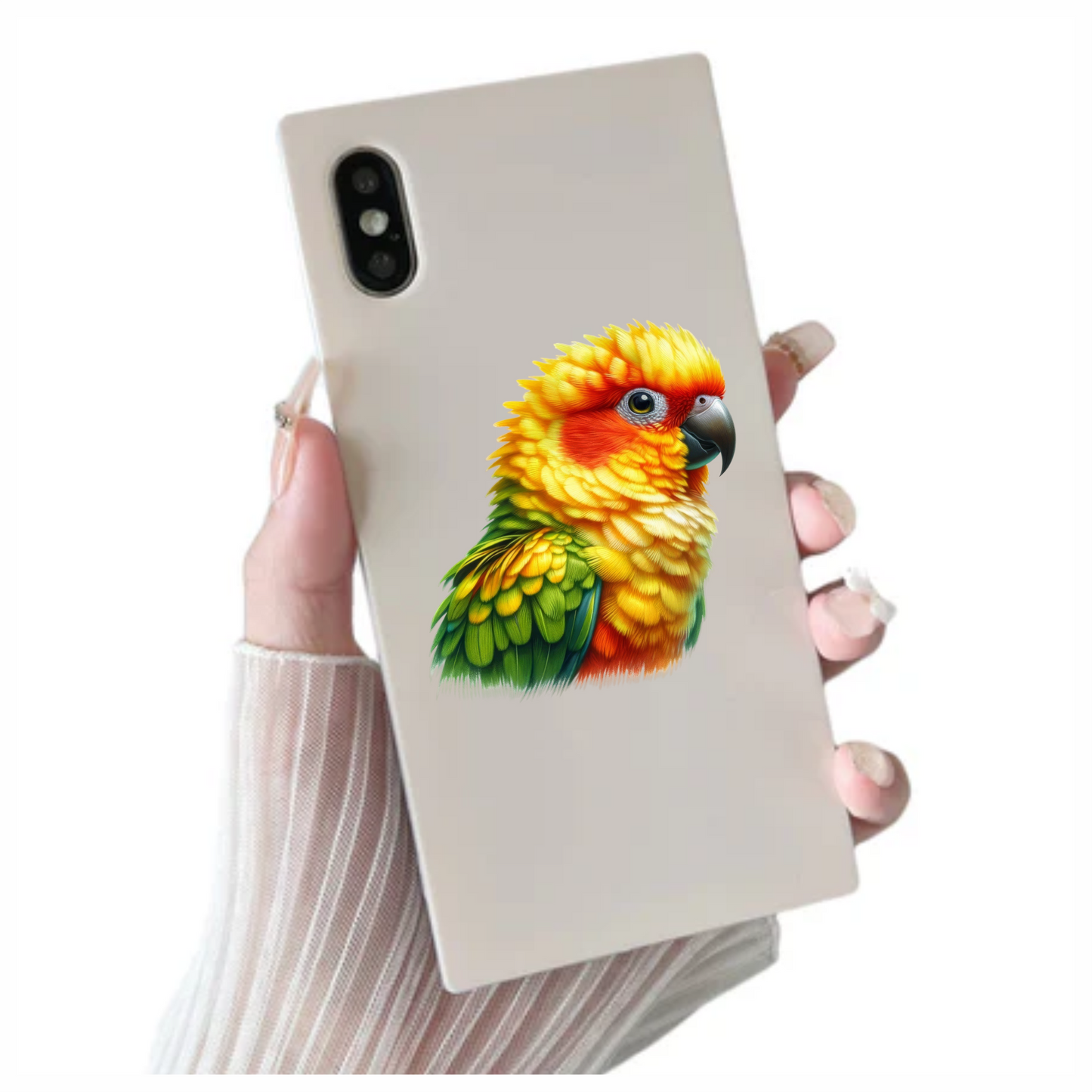 Yellow Sun Conure Parrot Close Up Vinyl Sticker Decal