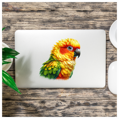 Yellow Sun Conure Parrot Close Up Vinyl Sticker Decal
