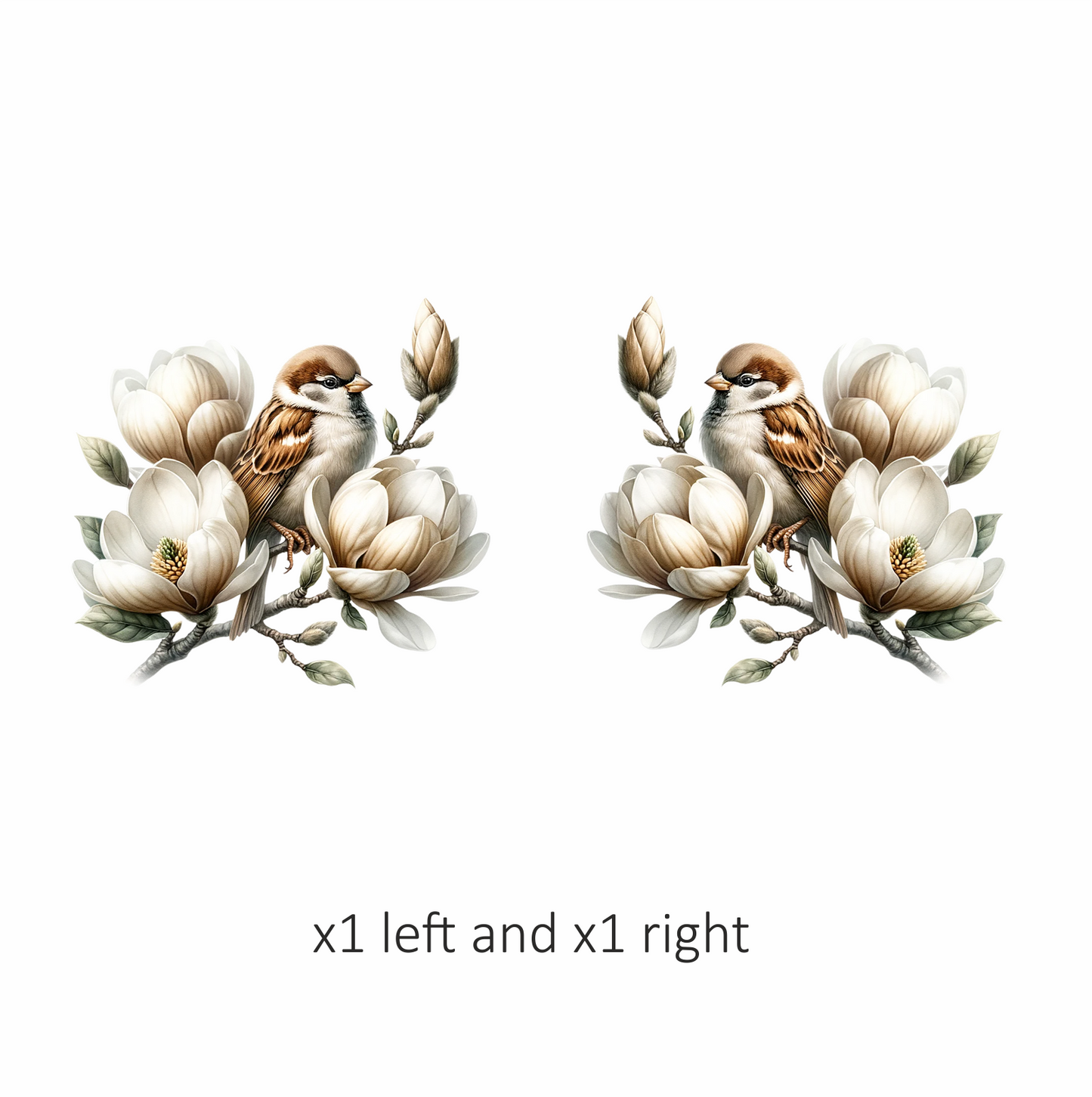 Brown Sparrow Bird With White Flowers Vinyl Sticker Decal