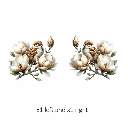 Brown Sparrow Bird With White Flowers Vinyl Sticker Decal