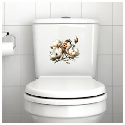Brown Sparrow Bird With White Flowers Vinyl Sticker Decal